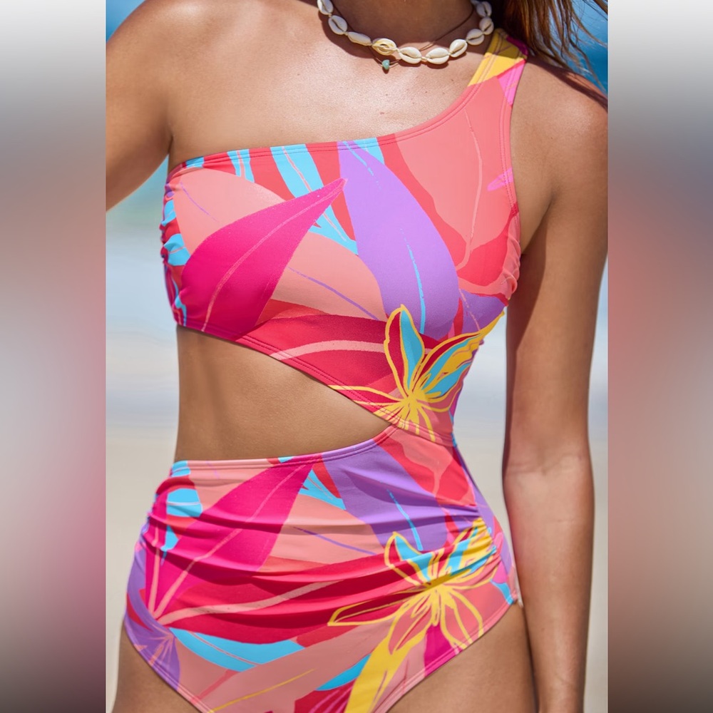 Cupshe Bright Tropics One-Shoulder One-Piece Swimsuit